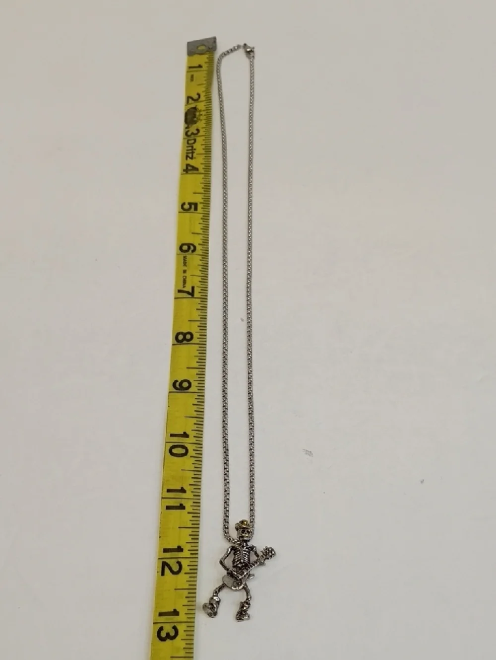 Skeleton Pendant Necklace Silver Tone Gothic Punk Charm Chain Unisex